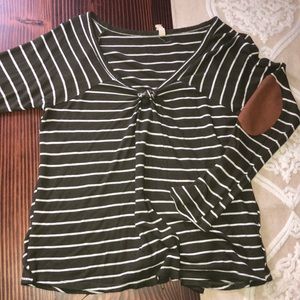 Olive Elbow Patch Striped Top